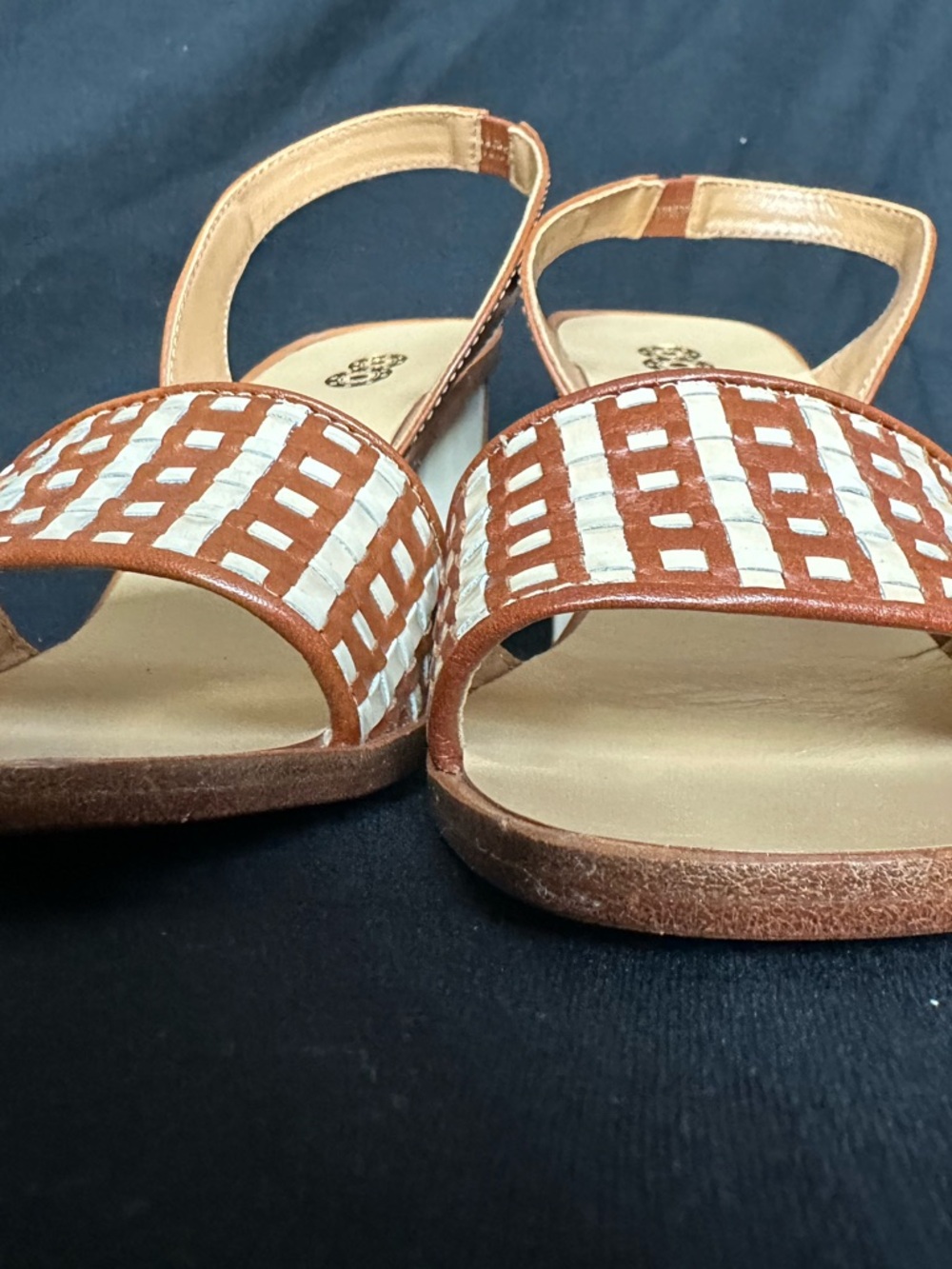 Made in Italy Brown & Cream Woven Slingback Block Heels strap and buckle sandals - Picture 10 of 16
